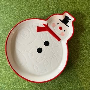 Hallmark Ceramic Snowman Christmas Candy Dish / Serving Dish/ cookie plate